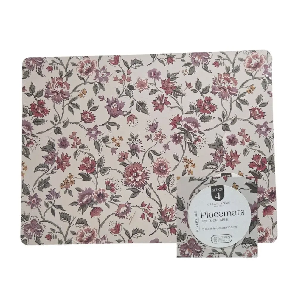 Dream Home‎ Set of 4 Jacobean Multi Placemats Reversible Hard Table Mats 12x16